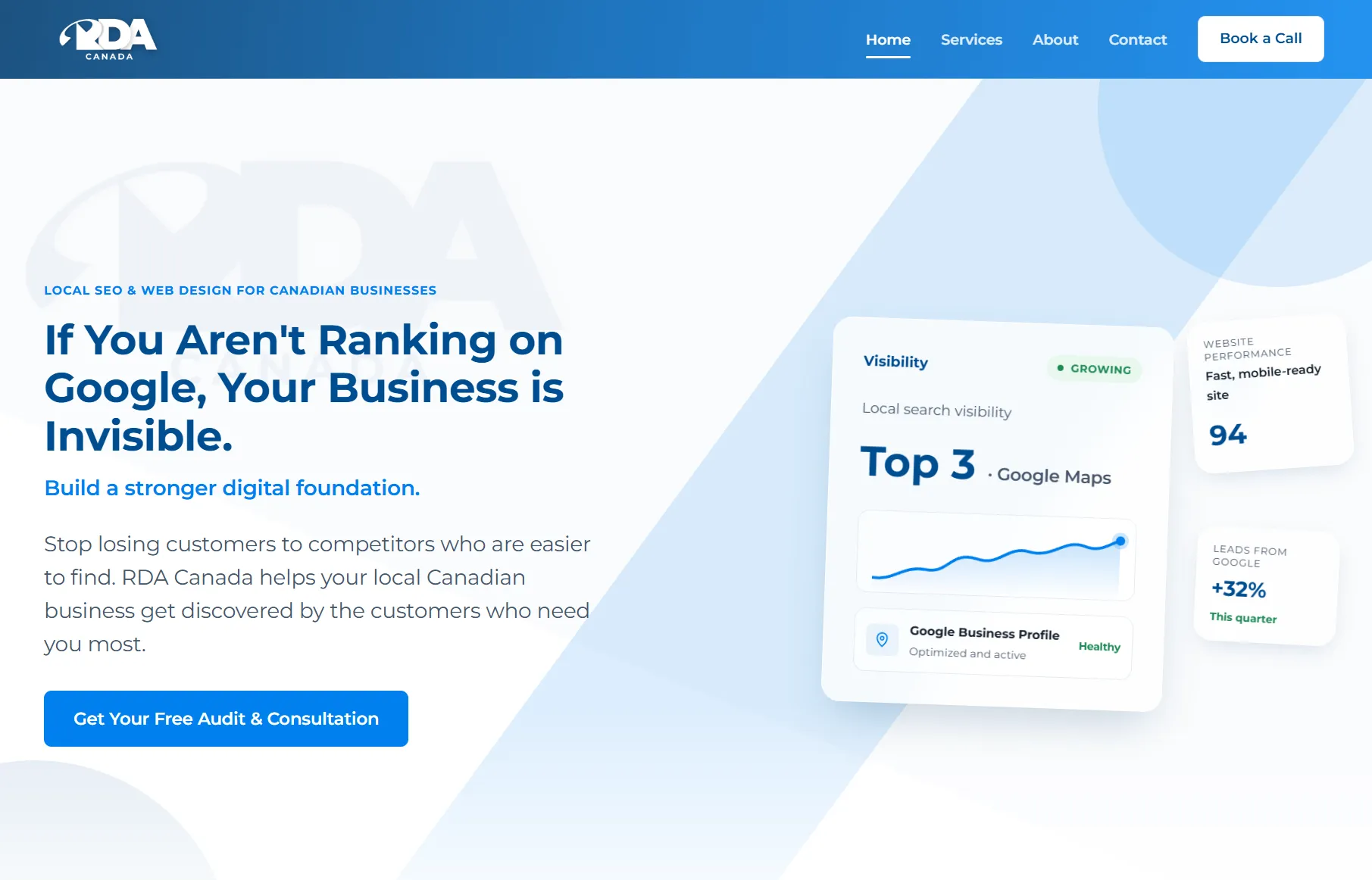 RDA Canada website, a local SEO and web design agency helping Canadian businesses get found on Google